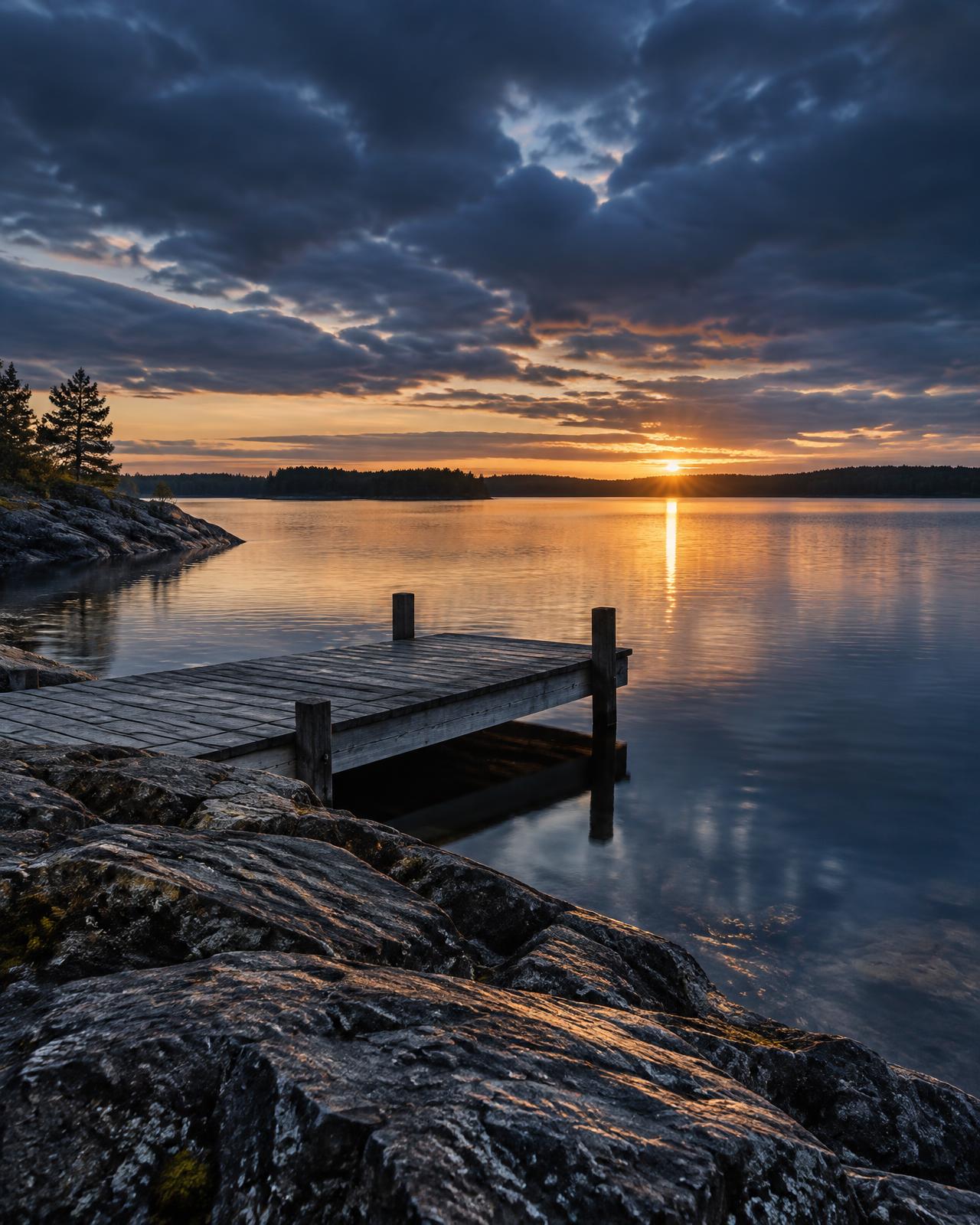 Lake and dock at dawn